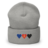 Embroidered Polyamory Beanie: Pride Flag Horizontal Heart Design